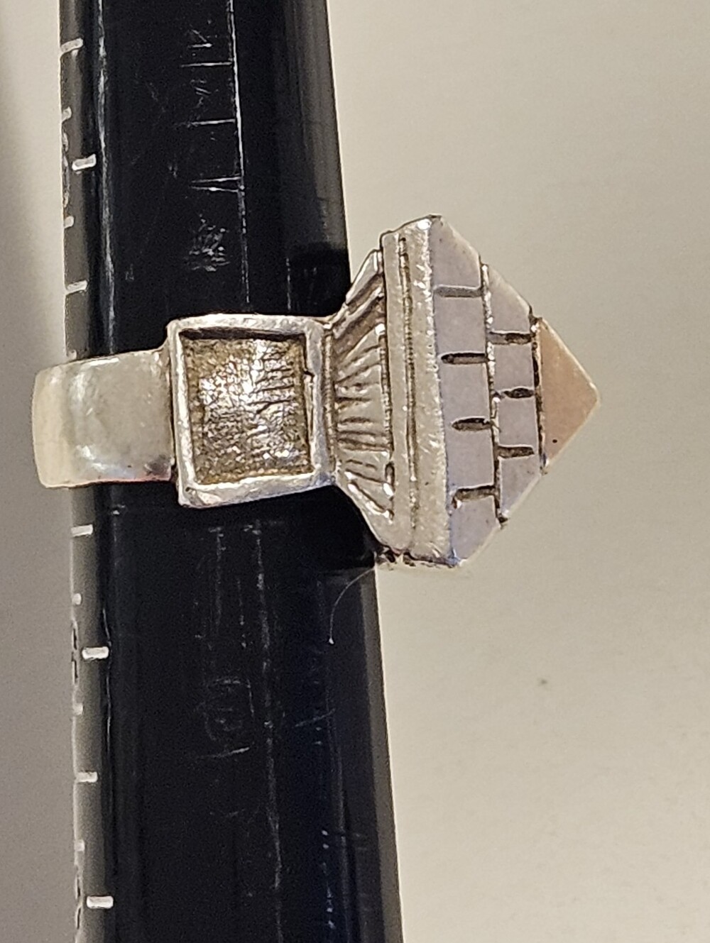 Massive Chunky Solid 14k Yellow Gold & Sterling Silver Pyramid Ring Artisan - Picture 8 of 10